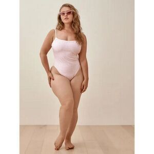 💕REFORMATION💕 Wave Scoop Back One Piece Blush Check Pink Gingham Print XL NWOT